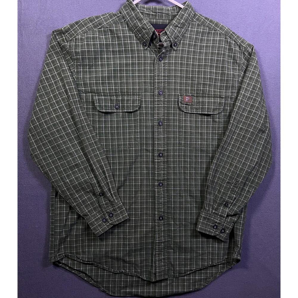 Wrangler Riggs Workwear Men's Green Plaid L/S Button Up Shirt Large fits XLarge